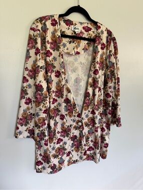 Floral Button-Front Blouse in Cream and Rose by Gilberto